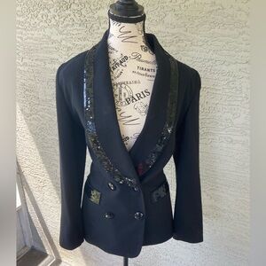 Fabulous VTG 80s Nolan Miller Structured Black Jacket w/ Sequins Details